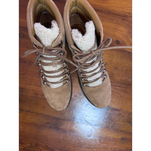 MARC FISHER LTD NAIRY FAUX FUR TRIM HIKING BOOTS IN BROWN NEW WOMEN'S SIZE 9 - Picture 11 of 16